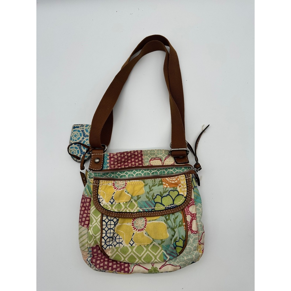 Fossil Patchwork Canvas Floral Crossbody Bag Multi-Color Boho Messenger Small